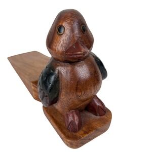 Wooden Duck Door Stop Charming Hand Carved Animal Home Decor Accent